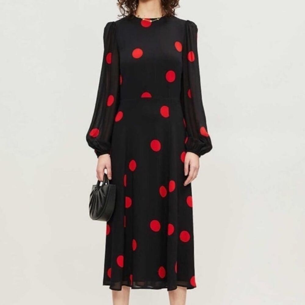 NWT Reformation Luanne Polka Dot Crepe Midi Dress Size 8